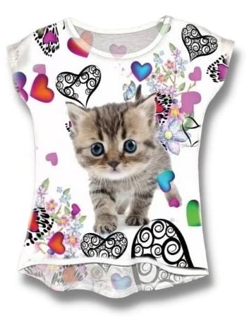 Kinder Jungen Mädchen Kurzarm T-Shirt Sommer Kurzarmshirt Freizeit Coole Tshirt Bluse Oberteil Shirt Top (Süße Katze, 110)