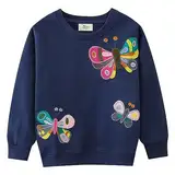 CM-Kid Mädchen Sweatshirts Langarm Pullover Shirts Kinder Bunt Winter Warm Tops 4 5 Jahre Schmetterling Dunkelblau Gr.110