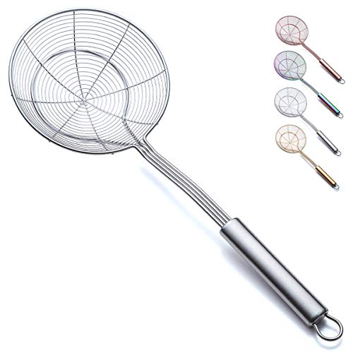 Sieb Spider Skimmer für Küche, Kyraton Edelstahl Schlitzlöffel Pasta Siebe Tomaten Lebensmittel Sieb Skimmer Schöpfkelle für Pasta, Küche Kochen und Braten von Speisen.