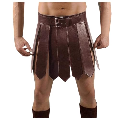 Duohropke Herren PU-Leder Kilt Gladiator Rock Gürtel Armbänder Set Römer Krieger Gladiator Kostüm Cosplay Set für perfekt für Fasching, Karneval