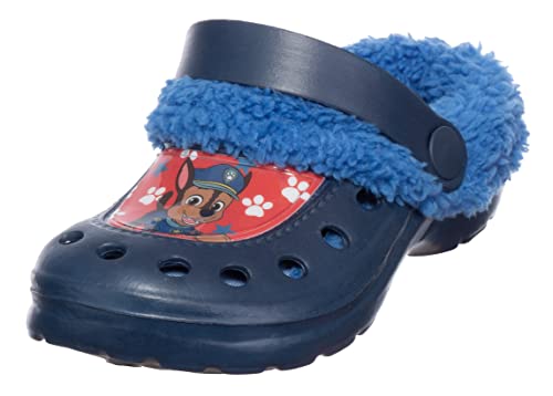 Brandsseller Kinder Clogs Winter Hauschuhe Gartenschuhe Leicht | Warm | Gefüttert | mit Motiven im Stil von Paw Patrol Dunkelblau/Blau 25/26