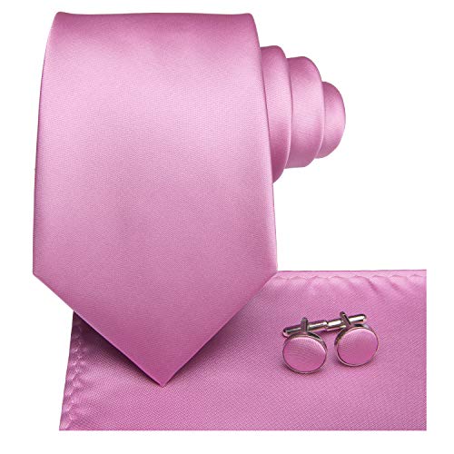 Hi-Tie rosa Krawatten feste Seidenkrawatte Einstecktuch Manschettenknöpfe Hochzeit formelle Herrenkrawatte