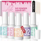 Aokitec 13-teiliges Dipping Powder Liquid Set, Stärkerer Klebstoff, PH-Bond/Dip-Aktivator/Basis/glänzender Decklack/Pinselschoner mit Dip Powder Liner Pinsel Nagelwerkzeug für Dipping Powder Nails Set