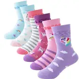 Cirorld Socken Kinder Mädchen Lustige Einhorn Meerjungfrau Tiergesicht Socken Süße Bunte Kindersocken Baumwolle Socken, 2-14 Jahre 6 Paare