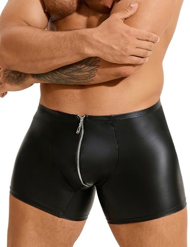 ohyeahlady PU Leder Boxershorts Herren Sexy Unterwäsche für Mann Wetlook Männer Große Größen Dessous Erotisch Reizwäsche Sissy Höschen Gay Hohe Elastizität Unterhosen Underwear Schwarz XL