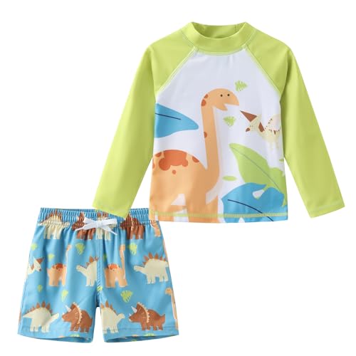 Aisyee UV Schwimmshirt Baby Jungen Langarm Badeshirt Mit Boardshorts Baby Junge UV Shutz Baby Badeanzug 62 68/6-12 Monate