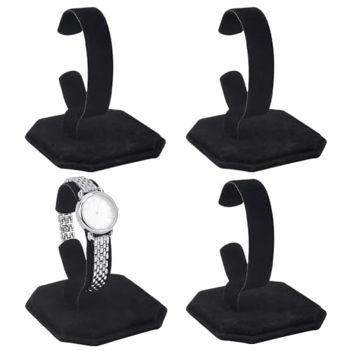 FREEBLOSS 4 Stück Uhrenhalter Aus Samt Schwarzer Uhrenständer Uhrendisplay Aus Samt Für Die Messetheke Verstellbarer Uhren Organizer Uhrendisplayhalter Armband Zum Verkauf
