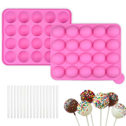 Cake Pop Silikonform, Cake Pop Form,20 Runde Cake Pop Silikonform Cake Pop Form Mit 100 StüCk Lollipop Sticks Cakepopsform,​FüR Cupcakes, SüßIgkeiten, Gelee Und Schokolade, Antihaftbeschichtet