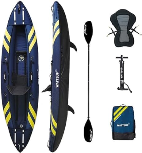 Kajak Wattsup Crucian 1-Sitzer aufblasbar – 340 x 95 cm (11'1"x37") – maximale Belastung 180 kg – komplettes Paddel + Tasche + Sitz + Pumpe
