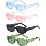 FSMILING 4 Stücke Vintage Rechteckige Retro Sonnenbrille Damen Set Party Sonnenbrille Set Trendy Brille Für Damen Und Herren