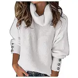 WKAYsIV Weihnachtspullover Herren lustig Pulli Glitzer Damen Knopf Ärmel gestrickt lässig Pullover warm Top Umstandskleid Strick(Weiß,4XL)