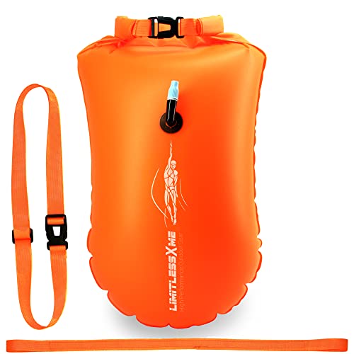 LimitlessXme Schwimmboje & Trockensack — 28l Orange. Sicherheit beim Schwimmen, Open Water und Triathlon. Swimming Buoy, Swim Bubble, Schwimm Boj aufblasbar