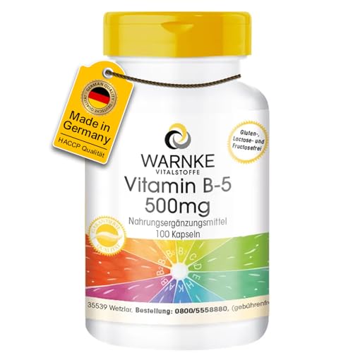 Vitamin B5 500 mg - 100 Kapseln Pantothensäure, Hochdosiert, Vegan | Warnke Vitalstoffe - Deutsche Apothekenqualität