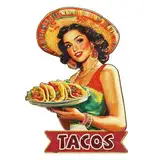 WADORN Blechschild „Taco Lady“ Im Vintage Stil Mexikanisches Taco Lebensmittel Retro Blechschild Zum Aufhängen Wanddekoration Für Cafés Geschäfte Restaurants Heimdekoration 26x37cm