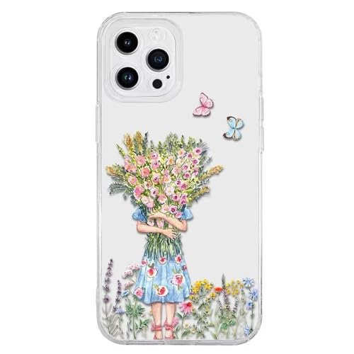 Rnrieyta Miagon Kreativ Blume Hülle für iPhone 8/7/SE 2020/2022/2023,Schmetterling Blätter Blumen Flower Serie Schutzhülle Transparentes Weich TPU Cover Dünne Kratzfeste Silikon Gel