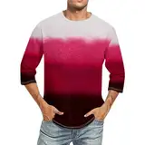 Sweatshirt Herren T Shirt Herren Schwarz Sommerhemd Herren Shirt 3/4 Arm Herren Rundhals 3D Druck Dreiviertelarm Shirt Sommer Henley Shirt Für Männer Hemden Herren (Rot, M)