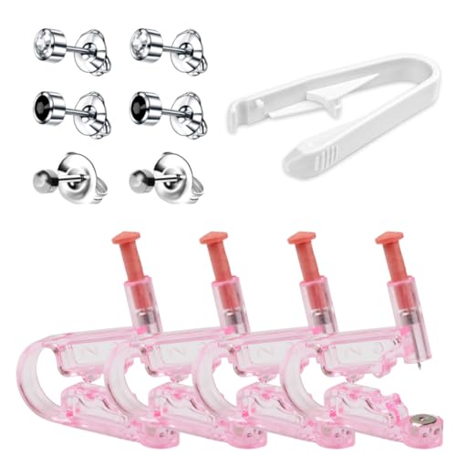 XPEX 6 Stück Ohrringe Selber Stechen, Ohrloch Stecher Set, Einweg-Ohr Piercing Mit Ohrstecker, Ohrpiercing Werkzeug Fr Asepsis Kit, Ohrringe Stechent Mit 1 Untersttzen Gert(2Form)