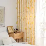 Calefee Gardine Blickdicht 2er Set, Wohnzimmergardinen Modern Polyester mit Blumen- Und Blättermuster mit Haken, 86x214cm