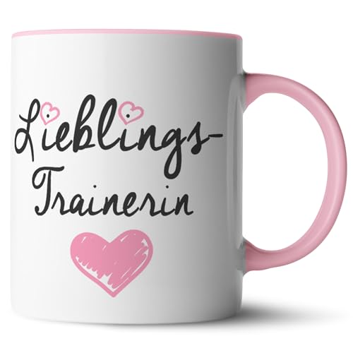 Nice-Presents-de Porzellan Tasse Lieblingstrainerin Hochwertige Tasse für die zuverlässige Trainerin in Beruf, Schule oder Sport, beidseitig Bedruckt. Tolles Gesechenk zu jeder Gelegenheit. (Rosa)