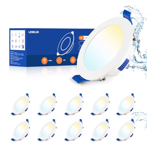 Leselux LED Einbaustrahler 230V Dimmbar, 10x LED Spot Warmweiß Neutralweiß Kaltweiß 3000K/4000K/6500K, IP44 7W 700LM Einbauspots Weiß Ultra Flach 29mm, Deckenspots 68mm für Badezimmer Küche Wohnzimmer