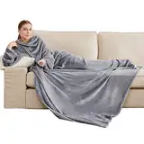 BEDSURE Decke mit Ärmeln als Geschenke für Frauen - Kuscheldecke mit Ärmeln Grau Erwachsene Ärmeldecke, Flauschige Ganzkörperdecke zum anziehen, Tragbare Decke warm Wearable Blanket als TV Decke