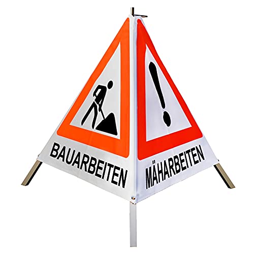 Warnpyramide/Faltsignal VZ101 & VZ123 "MÄH-/ BAUM-/ BAUARBEITEN" 70cm - weiß tagesleuchtend, schwer