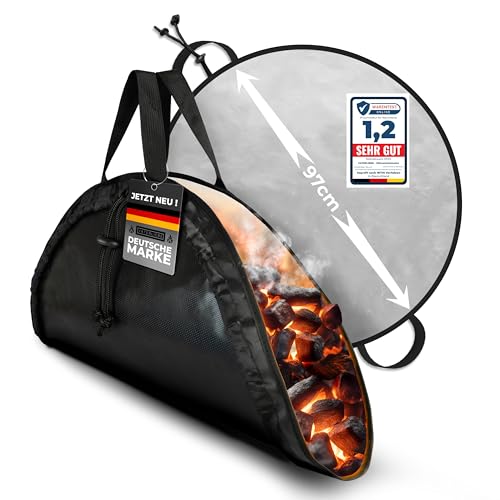 VATERLIEBE Hitzeschutzmatte 97 cm mit praktischer Tragefunktion - Feuerfeste Unterlage rund, Feuerschale Unterlage, Grillmatte, Bodenschutz-Matte, Grill-Unterlage-Boden