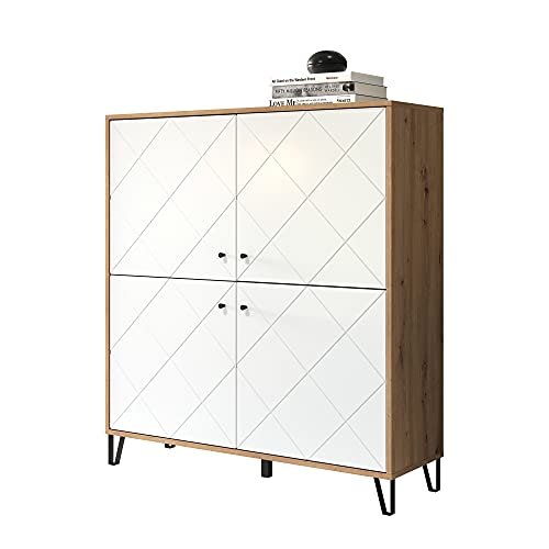 trendteam smart living - Highboard Schrank - Wohnzimmer - Touch - Aufbaumaß (BxHxT) 123 x 136 x 40 cm - Farbe Artisan Eiche mit Weiß - 210286207