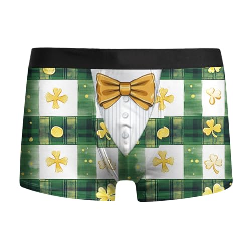 Eauptffy St. Patricks Day Boxershorts Herren - Unterhosen Männer Grün Irisches Kleeblatt Drucken Unterhose Personalisierte Weiche Unterwäsche Stretch Shorts Atmungsaktive Sexy Slip Festlich Briefs