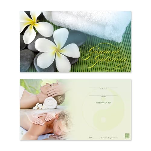 GESCHENKGUTSCHEINcom by POS-HAUER. 100 Gutscheine, blanko zum selber Ausfüllen. Für Kosmetikinstitut Massagepraxis Wellness Spa.