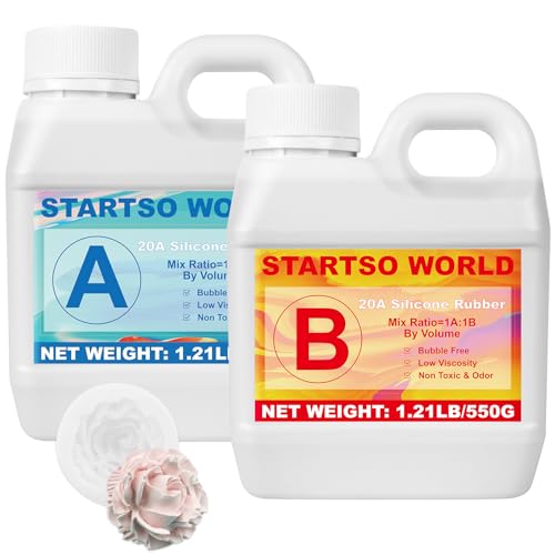 STARTSO WORLD Flüssiges Silikonkautschuk, 1L/1.1kg 20A Silikon Formenbau Kit, Transluzenter Silikonkautschuk für den Formenbau, ideal für DIY Harzformen, Kerzenform, Seifenform, Gießen,Basteln