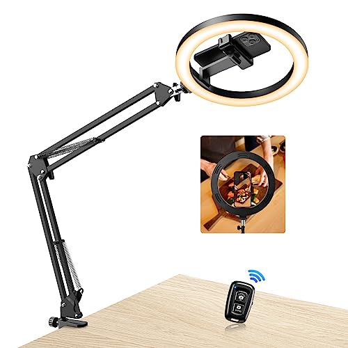 Upgrade Ringlicht Overhead Stativ Handy,Evershop 10” Ring Light Ringleuchte Ringlampe Flexibel Streaming Videokonferenz Licht 3 Lichtfarben+10 Helligkeiten 360°Drehbar Beleuchtung für Tiktok YouTube