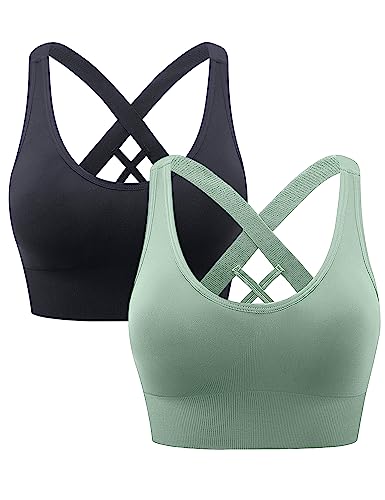 Heersan Sport BH Damen, Push up Sport Bra Ohne Bügel Crossback Seamless Starker Halt Sports Bra mit Abnehmbaren Gepolstert für Fitness Lauf Joggen Yoga