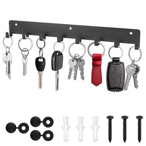 1 x Schlüsselbrett mit 8 Haken, Schwarz Schlüsselhalter für Wandhaken, Schlüsselhaken, Schlüsselboard, Schlüsselleiste für Küche Schlafzimmer Wohnzimmer Badezimmer Schlüssel Wandlagerung Organizer