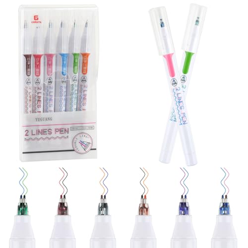 Maxmoc Zwei Linien Stifte, 6 Stück Two Line Pens, Bunte Zwei-Linien-Stifte Set, Handlettering Stifte mit Doppellinien, Dual-Tip-Pen, Fineliner-Stifte für Kunst Zeichnen Lettern Grußkarten