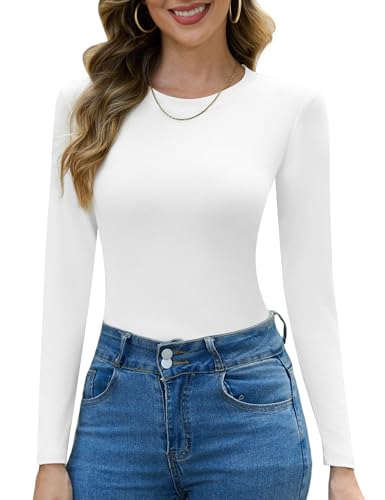 Totatuit Langarmshirt Damen Baumwolle Slim Fit Unterhemd Oberteile Basic Langarm Shirts Casual Rundhals T-Shirt
