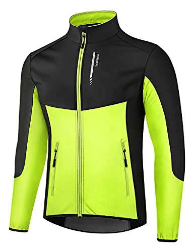 INBIKE Fahrradjacke Laufjacke sportliche softshelljacke warm winddicht wasserdicht MTB Laufen Joggen Bergsteigen Herren Stehkragen mit 2 Taschen Grün&Grau(Grün,L)