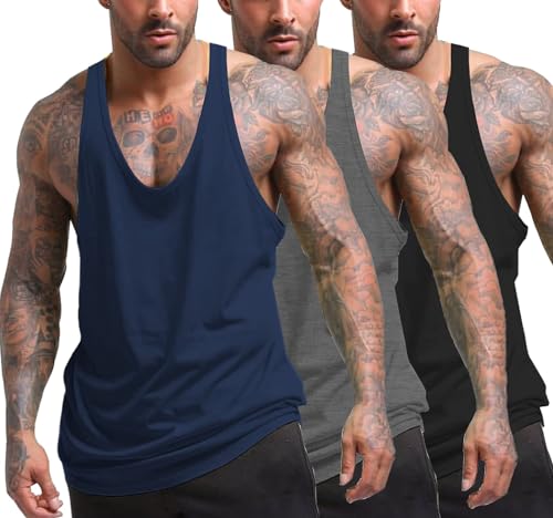 COOFANDY 3er Pack Tank Top Herren Ärmelloses Shirt Fitness Achselshirt Unterhemd Gym Muskelshirt Sleeveless Funktionsshirt Sport Laufshirt für Männer Schwarz/Marine/Mittelgrau XXL