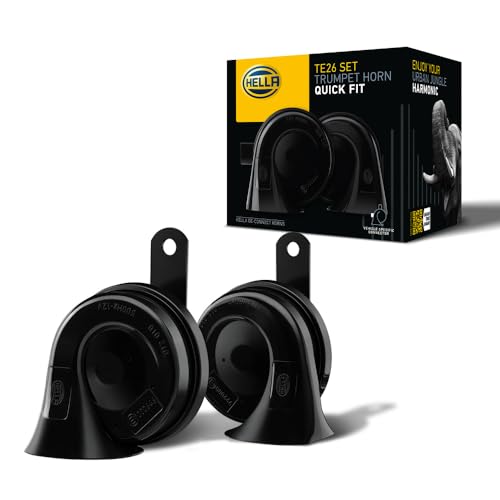 HELLA Fanfare - HELLA OE-CONNECT HORN TE26 SET - 12V - 110dB(A) - 400Hz-500Hz - Hochton/Tiefton - elektrisch - ECE - Gehäusefarbe: schwarz - Menge: 2 - 3FH 012 010-021