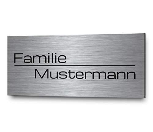 Edelstahl Türschild personalisiert mit Gravur - ab 8x3,5 cm - Riesige Motiv Auswahl - Namensschild mit Namen - Briefkastenschild selbstklebend o. mit Bohrung - Klingelschild Haustürschild Briefkasten