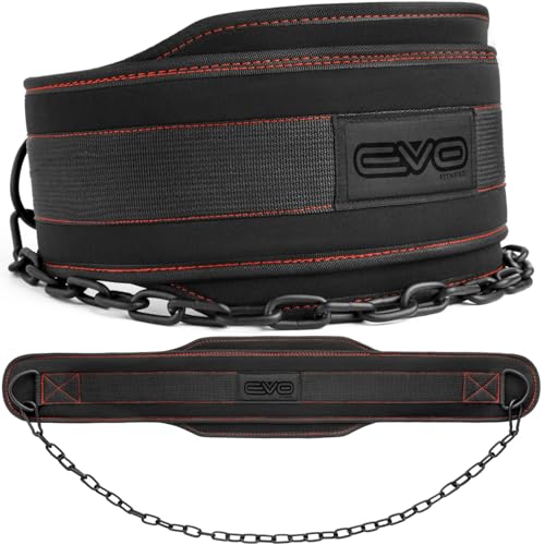 EVO Fitness Dip Gürtel robust 36" verstellbare Kette Gewichthebergürtel 6.25" Rückenstütze Hebegürtel Dip Gürtel Kinn Klimmzüge Männer und Frauen Bodybuilding Powerlifting Workout Traini (Schwarz)