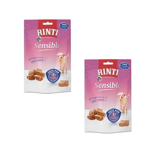 Rinti Sensible Snack Ente | Doppelpack | 2 x 120 g | Ergänzungsfuttermittel für ausgewachsene Hunde | Für empfindliche Hunde | Leicht verdaulich mit der Echtfleisch-Garantie