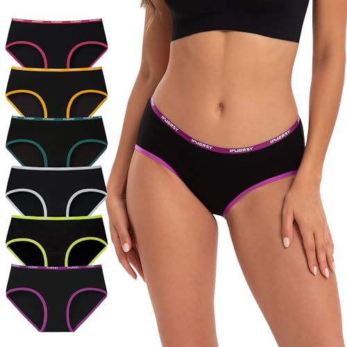 INNERSY Unterhosen Damen Baumwolle Hipster Underwear Women Damenslips Schwarz Schlüpfer 6 Pack (M, Buntes Schwarz)