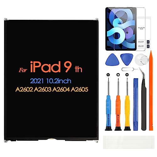 Für iPad 9 A2602 A2603 A2604 A2605 LCD Bildschirm für iPad 2021 10,2 Zoll Display Matrix Bildschirm Ersatz Reparaturteile mit Displayschutz aus gehärtetem Glas (kein Touch Digitizer)