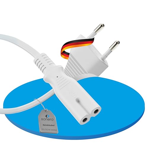 sonero Stromkabel Netzkabel 2 Polig, 1,50m, Eurostecker Typ C Netzstecker auf IEC Buchse C7 Euro 8 Stecker, Netzteil Strom Kabel für TV, PS5, PS4, PS3, Haushaltsgeräte, Weiß