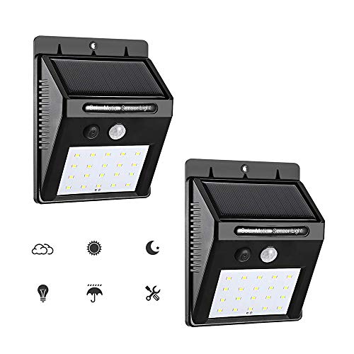GRIFEMA DG1002-20, Solarleuchte für Außen 20 LED, Wasserdichte Solarlampen mit Bewegungsmelder, 2 Stück, Grau