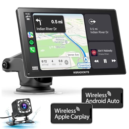 9 Zoll Wireless Carplay Display Android Auto Display, Autoradio Kabelloses Carplay Bildschirm,Android Auto Bildschirm mit AUX/FM,Rückfahrkamera,Mirror Link,Siri & G-oogle,Bluetooth für alle Fahrzeuge