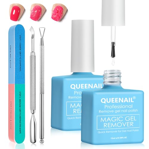 2 Stück Gel Nail Polish Remover, Professioneller Gel Schellack Nagellackentferner, Gelnägel Entferner Kit mit Nagelfeile, Hautschieber und Nagelschaber, Entfernt Schnell und Einfach Gellack