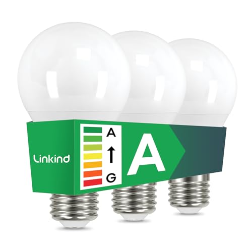 Linkind Ultra-effiziente E27 LED Lampe 1521LM, 7,2W=100W, 4000K Neutralweiß mit Energieeffizienzklasse-A, 50,000 Std. Lebensdauer, Nicht Dimmbar A60 E27 Energy-Saving Bulb, Matt, 3 Stück