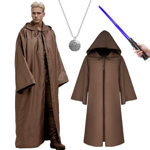 HarnyLoom Verkleidung für Erwachsene, Guerrier-Laser-Säbel-Cape-Noir-Kostüm Halloween-Karneval mit Guerrier-Militaire-Verkleidung Herren Damen-Accessoire Party-Dessin-Animé-Cosplay (Braun, L)